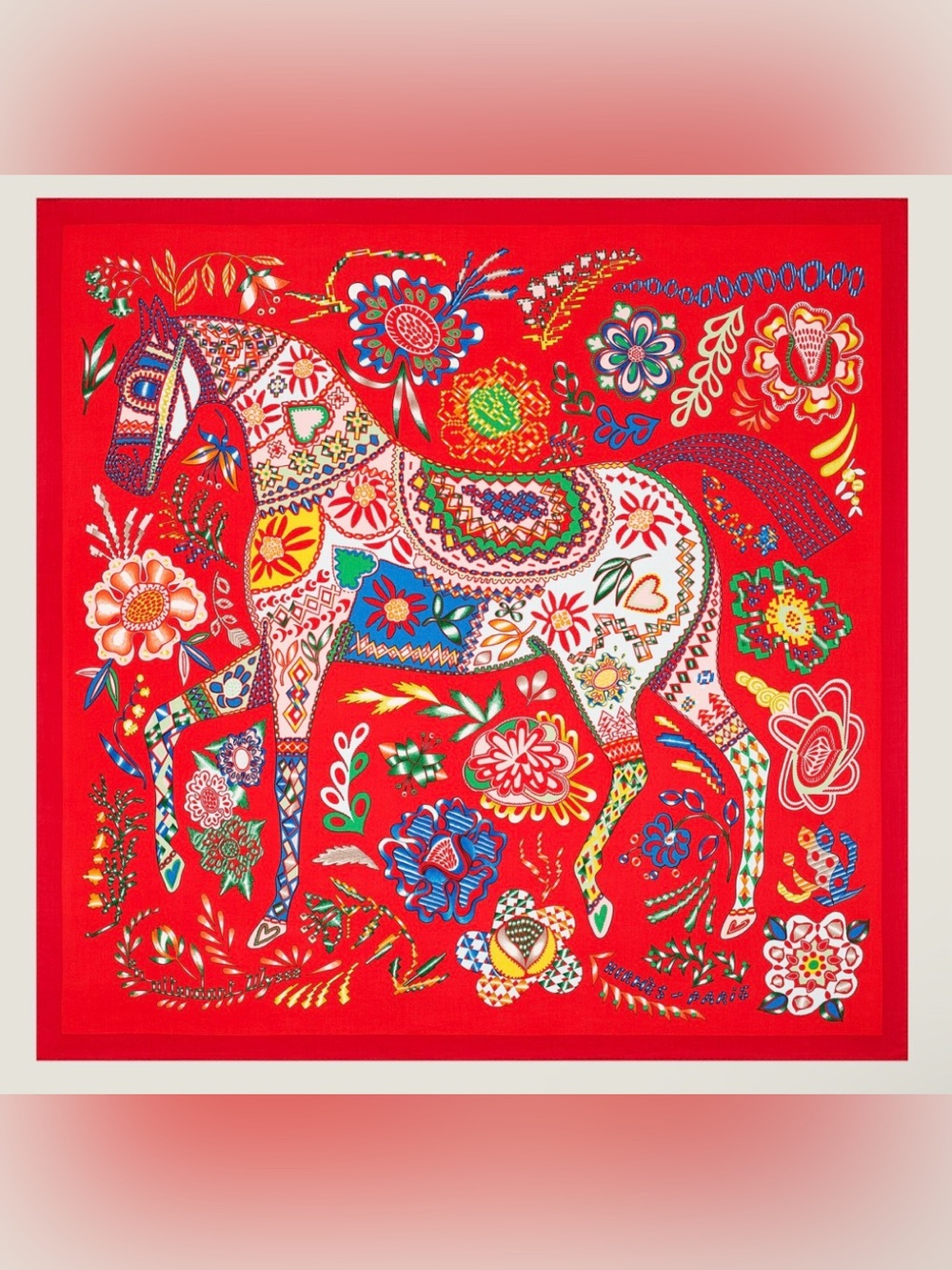 ISO - Hermes “En Attendant Ulysse” shawl in red.